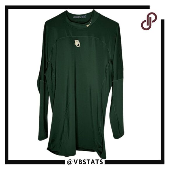 Nike Pro Mens Dri-Fit Long Sleeve Baylor University Compression Shirt Green 4XLT - Picture 1 of 9